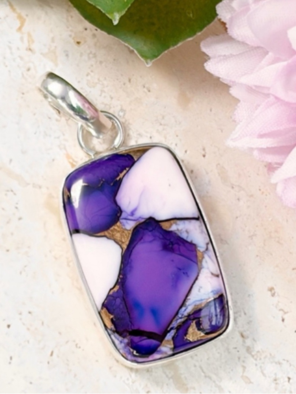 Sterling Silver 925 Purple Copper Kingman Dahlia Turquoise Pendant Handmade New